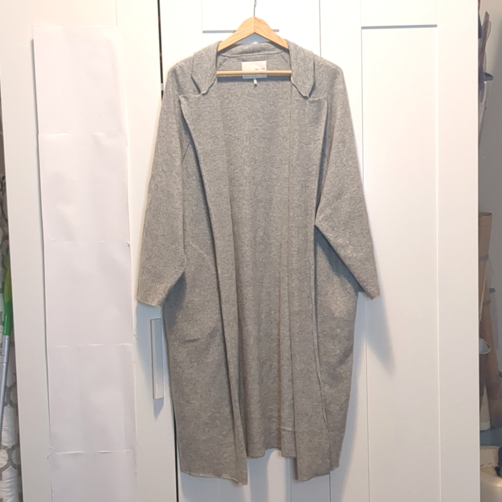 Oak + Fort Grey Wool Blend Long Sweater with Lapels - Picture 8 of 9